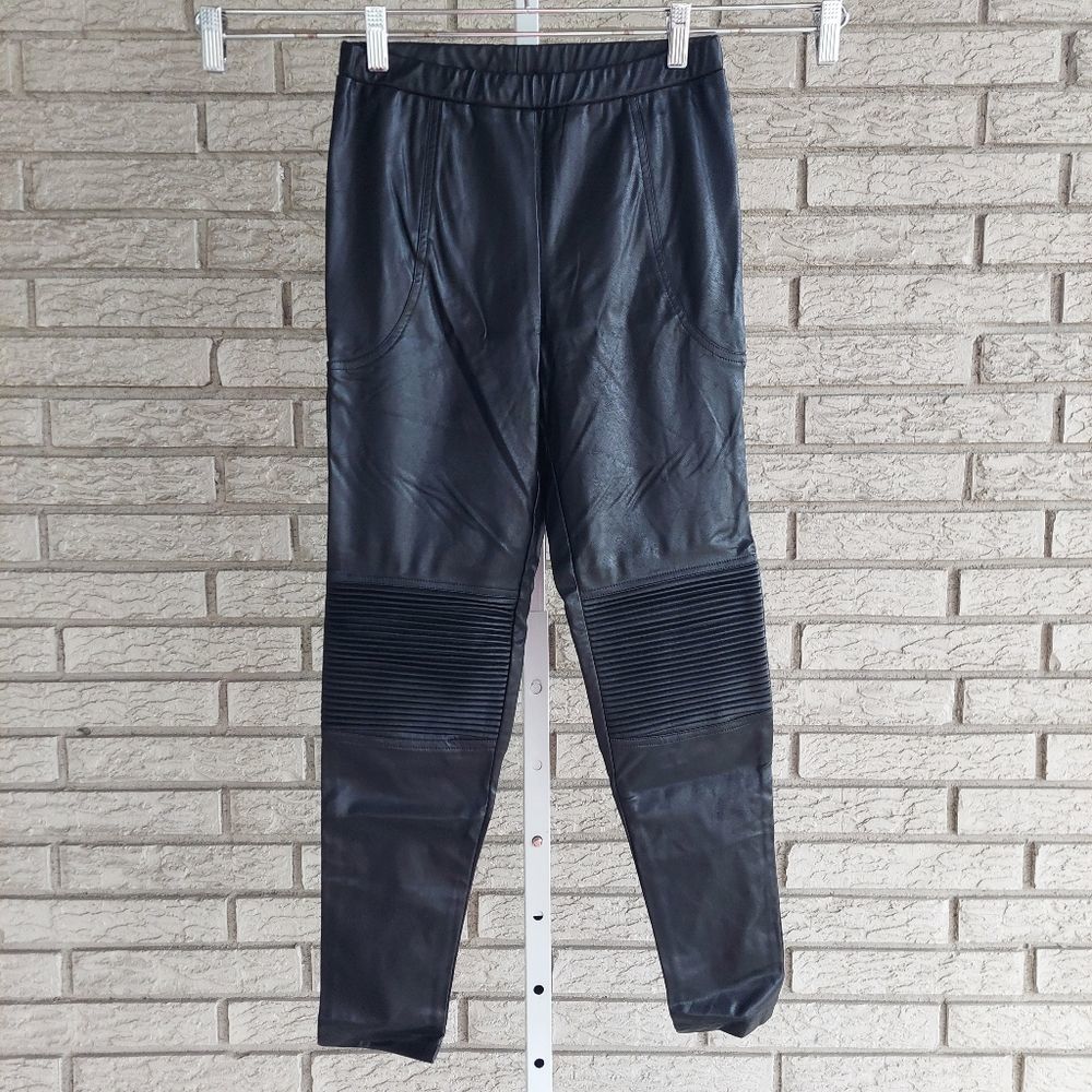 Line & Dot Black Faux Leather Moto Elastic Waist Pull On Leggings Small NWT